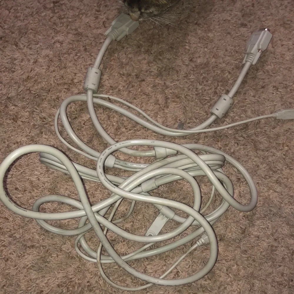 12’L heavy duty computer monitor cord with USB cord to old micro usb attached